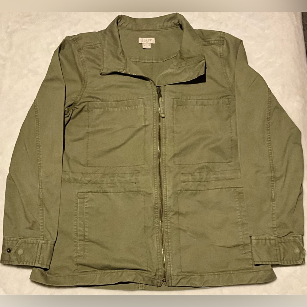 J. Crew Women’s Utility Zip Jacket Olive Green Style G1506 Size S Drawstring